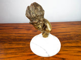 Antique 19th C Heavy Brass Sculpture ~ Native American Indian Head