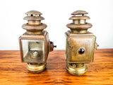 Antique Pair Brass Car Lanterns Kerosene Carriage Lamps Light Lighting Sconces