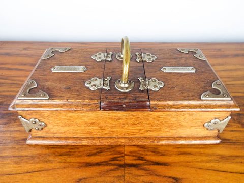 Antique German Wooden Oak Cigarette Cigar Humidor