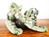 Vintage Glazed Terracotta Foo Dog Chinese Temple Guardian Dog Signed Pottery