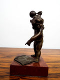 Antique Bronze Eugene Provost Cupid Weightlifting Sculpture