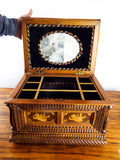 Antique 19th C Tramp Art Jewelry Box Inlaid Three Tiered Trinket Casket 1880s