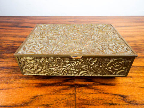 Antique 1910s Heavy Brass Embossed British Arts & Crafts Style Box