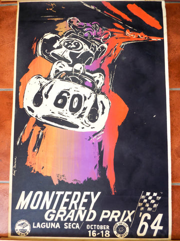 Original Vintage 1964 Monterey Grand Prix Poster ~ Car Race