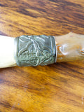 Antique Briar Walking Stick Carved Stag Horn Handle