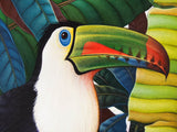 Vintage Large Signed Jungle Bird Toucan Painting Oil On Canvas Artist Budiartha