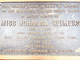 WCTU San Diego Temperance Bronze Memorial Plaque for Johanna Reimers