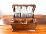 Antique Victorian English Oak Tantalus Tabletop Cigarette Box Secret Drawer 1880