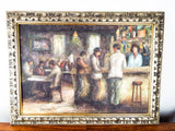 Vintage Signed Oil On Canvas Painting of a Bar Scene