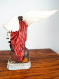 Vintage Religious Saint Michael Wooden Sculpture Archangel Figurine Devil Satan