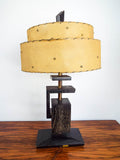 Retro Wooden Mid Century Table Lamp with Western Hide Shade