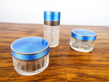 Antique 20s French Dupont Blue Enameled Sterling Circular Glass 3 Vanity Set