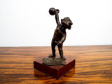 Antique Bronze Eugene Provost Cupid Weightlifting Sculpture