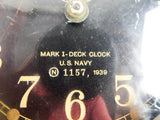 Vintage WW2 Seth Thomas Mark I Deck Clock Brass Nickel Plated US Navy Black Face