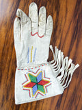 Antique Native American Star Beaded Fringe Hide Gauntlets