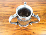 Antique Quadruple Plate & Wooden Three Handle Loving Cup