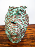 Vintage Green Ceramic Heart O The Sea Vase Sculpture American Studio Art Pottery