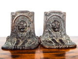 Vintage Pair of Figural Lion Bookends 1920s Metal Lions Cat Statue Book Ends