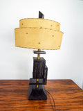 Retro Wooden Mid Century Table Lamp with Western Hide Shade