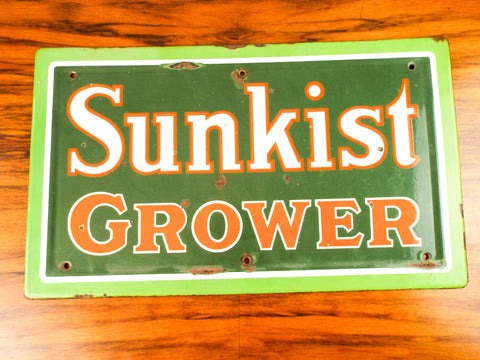 Original Vintage 1940s Enamel Sunkist Growers Advertising Sign Retro Yard Decor