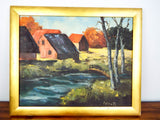 Vintage Signed Landscape Country Oil Painting Cottage River Arline Michaelson