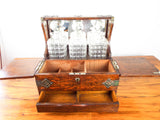 Antique Victorian English Oak Tantalus Tabletop Cigarette Box Secret Drawer 1880