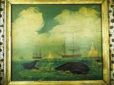 Antique Primitive Folk Art Whaling Oil on Panel Painting Signed by R Costa 1840s