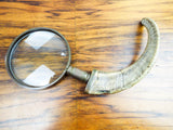 Antique Victorian Rams Horn Magnifying Glass Brass Magnifier Desk Accessory FDG