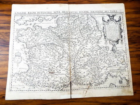 Original Antique 16th C Map Of France ~ 1573 Galliae Regni Potentiss Ortelius