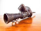 Vintage African Figural Bronze Sculpture Pipe Bronze Chameleon Cameroon Bamoun