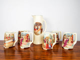 Antique Ceramic Mugs & Beer Pitcher Roman Religious Scenes