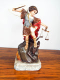 Vintage Religious Saint Michael Wooden Sculpture Archangel Figurine Devil Satan