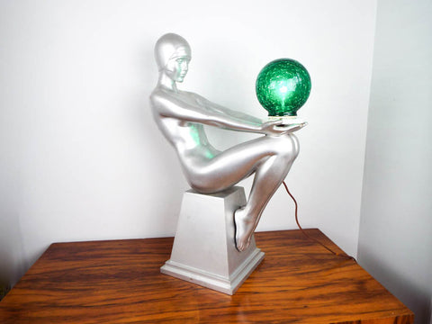 Art Deco Style Silver Nude Female Table Lamp