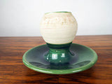 Antique Green White Stoneware Match Holder