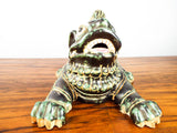 Vintage Glazed Terracotta Foo Dog Chinese Temple Guardian Dog Signed Pottery