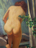 Vintage Bathing Nude Female Oil Painting ~ 30" x26" ~ Axel Linus ( 1885 - 1980 )