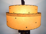 Retro Wooden Mid Century Table Lamp with Western Hide Shade