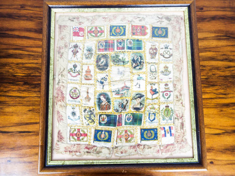 Antique 1910s Framed Military Heraldic Silk Textile Art