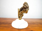 Antique 19th C Heavy Brass Sculpture ~ Native American Indian Head