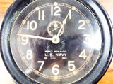 Vintage WW2 Chelsea Mark I Deck Clock Bakelite US Navy Black Face 1943 Mounted