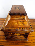 Antique 19th C Tramp Art Jewelry Box Inlaid Three Tiered Trinket Casket 1880s