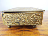 Antique 1910s Heavy Brass Embossed British Arts & Crafts Style Box