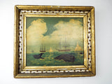 Antique Primitive Folk Art Whaling Oil on Panel Painting Signed by R Costa 1840s