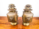 Antique Pair Brass Car Lanterns Kerosene Carriage Lamps Light Lighting Sconces