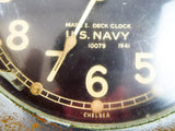 Vintage WW2 Chelsea Mark I Deck Clock Brass Nickel Plated US Navy Black Face