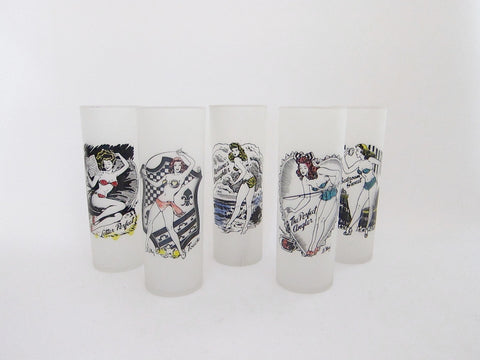 Highball Glasses Vintage Barware 1940s Pinup Girl Cocktail Glasses Signed D Marj - Yesteryear Essentials
 - 1