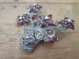 Antique Sterling Silver 925 Garnet Flower Brooch - Yesteryear Essentials
 - 2