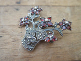 Antique Sterling Silver 925 Garnet Flower Brooch - Yesteryear Essentials
 - 7