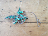 Antique Sterling Silver Green Enamel Dragon Brooch - Yesteryear Essentials
 - 1