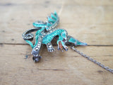 Antique Sterling Silver Green Enamel Dragon Brooch - Yesteryear Essentials
 - 2